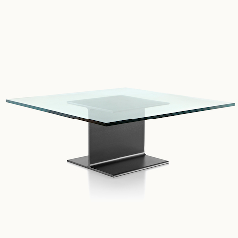 角形I波音咖啡桌 玻璃顶部和黑塑胶踏板